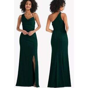 NWT After Six One Shoulder With Strap Cowl-Neck Crepe Maxi Dress Evergreen Sze 6